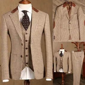 Aidase 3 Piece Formal Classic Plaid Suits for Men Slim Fit Groom Wedding Tuxedo Prom Business Casual Male Suit Jacket Vest with Pants