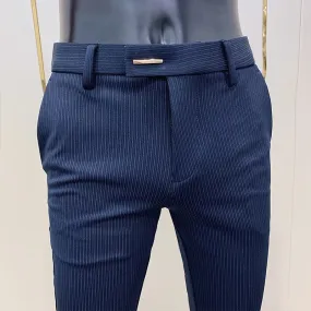 Aidase New Striped Suit Pants  Men Elegant Skinny Fit Office Pant Men Trousers Pant For Man Business Slim Fit Dress Ankle Trousers