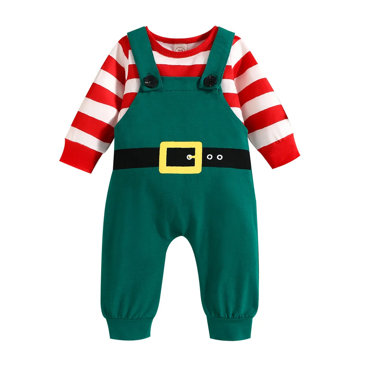 Autumn and Winter Baby Boy Christmas Day Cute Striped T   Green Backpack Pants Two-piece Set
