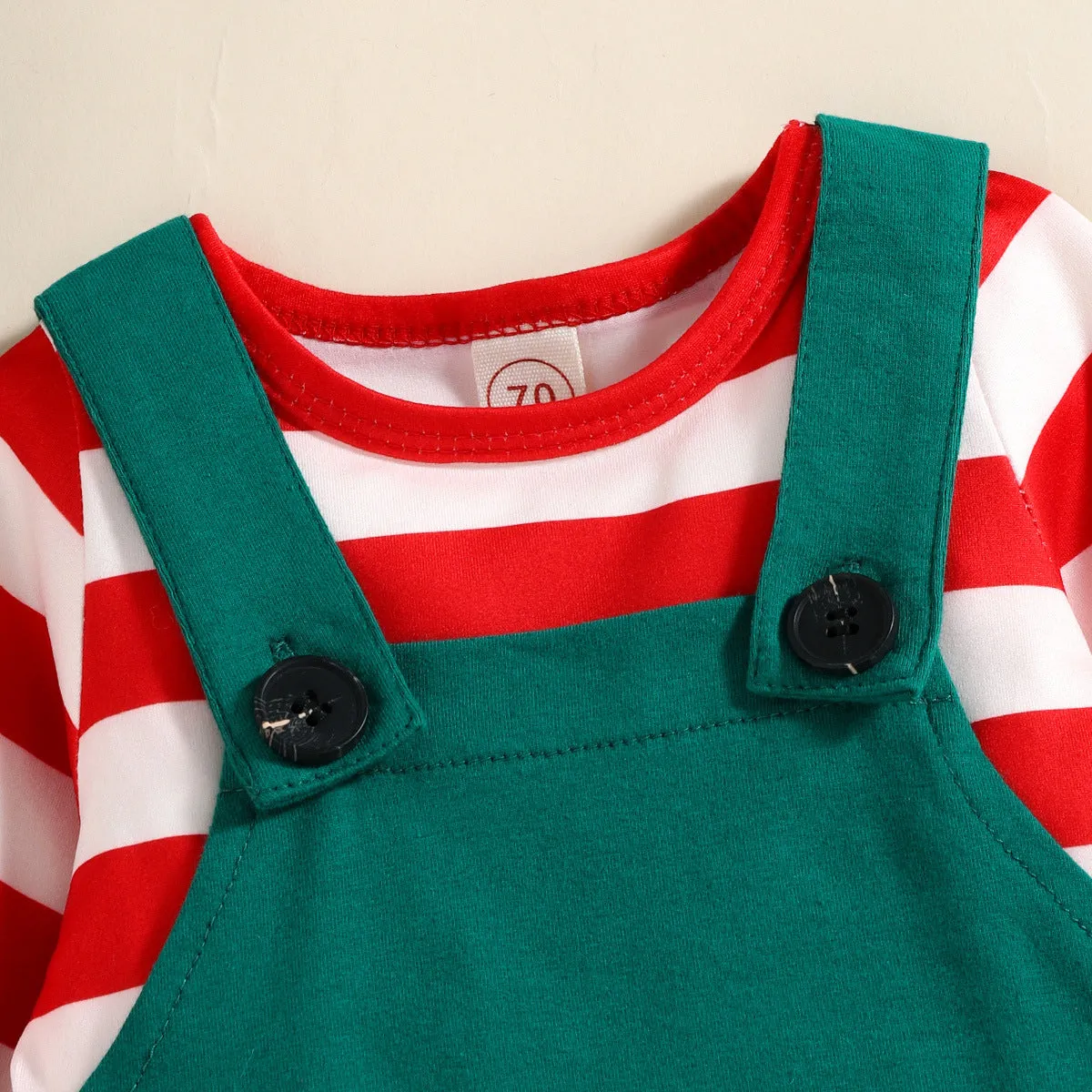 Autumn and Winter Baby Boy Christmas Day Cute Striped T   Green Backpack Pants Two-piece Set