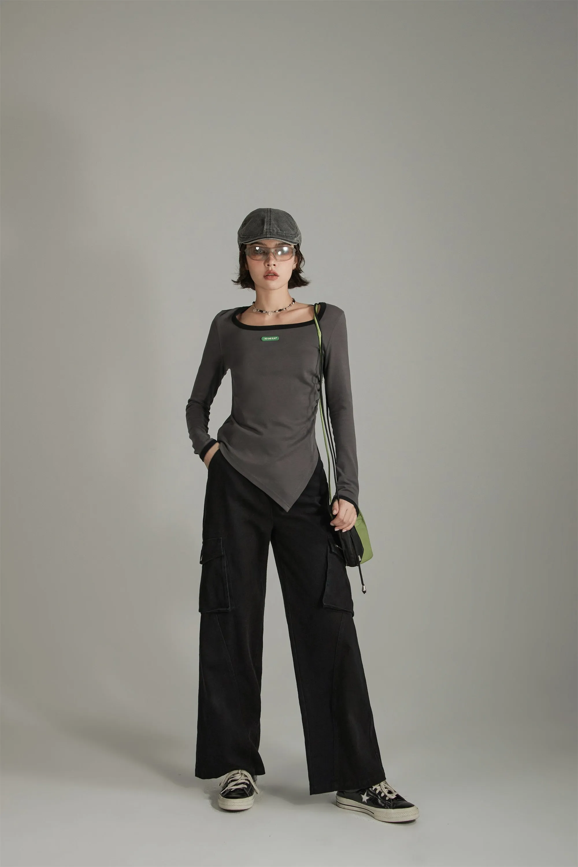 Color Pocket Wide Casual Pants