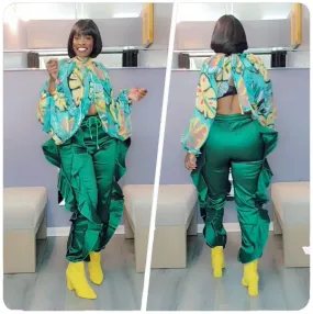 Green Ruffle Pants