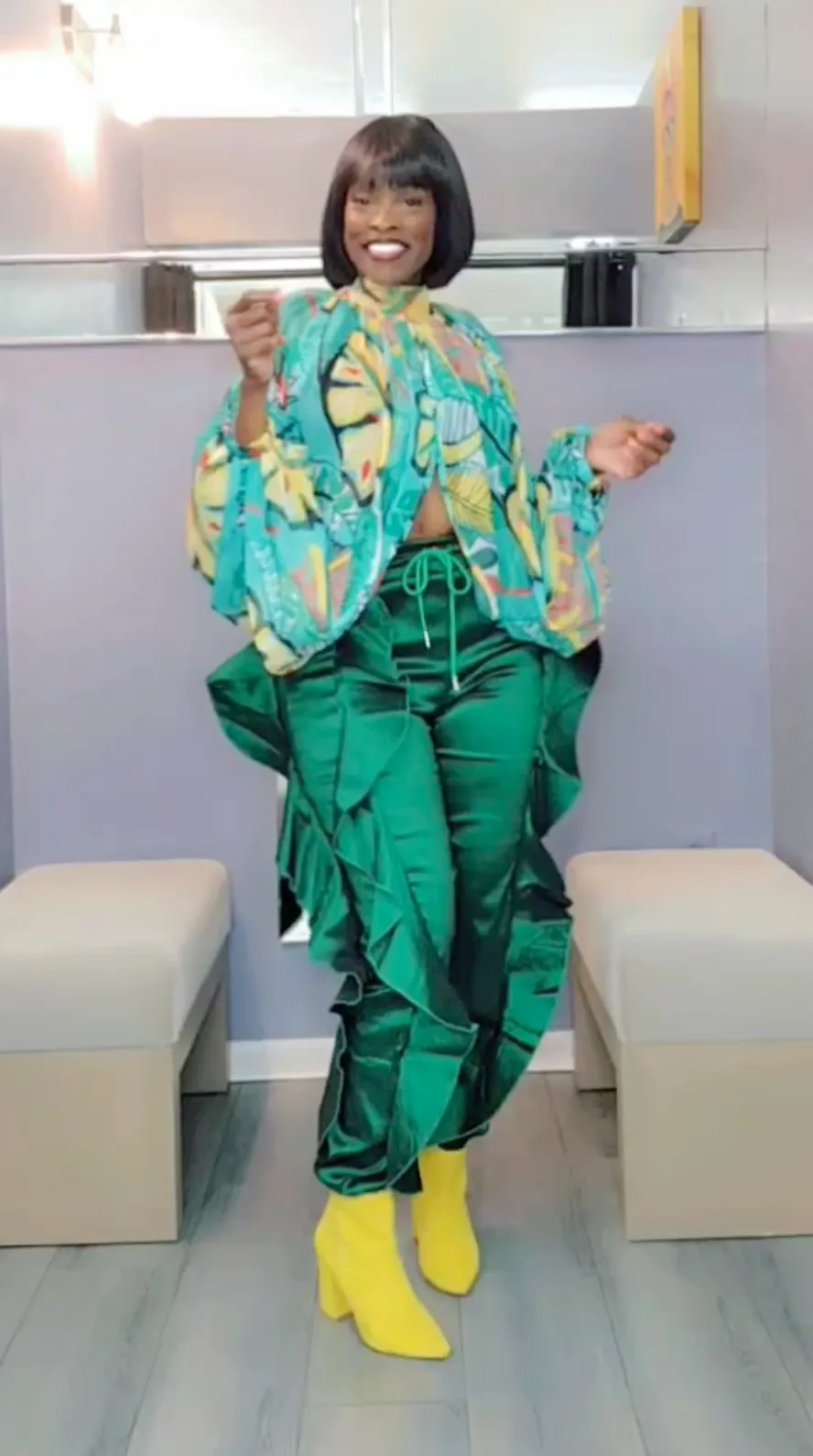 Green Ruffle Pants