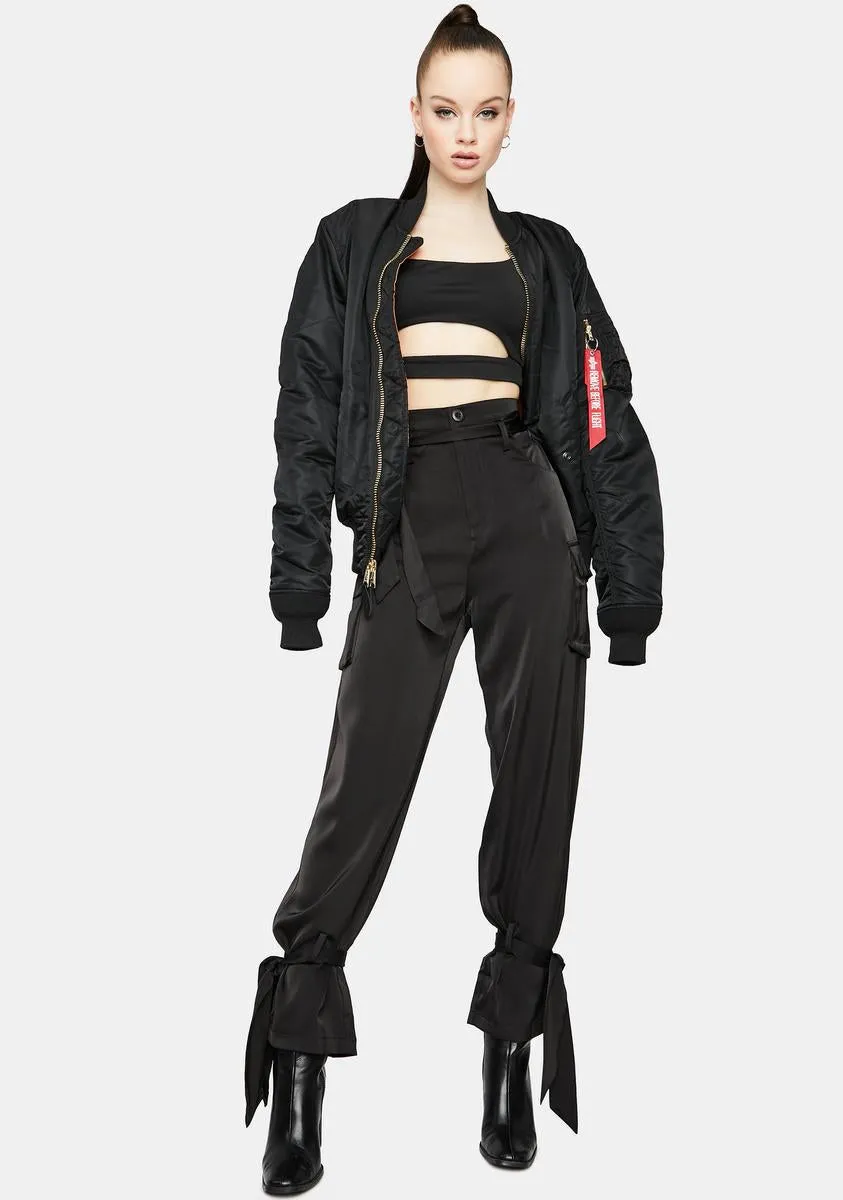 Hit My Line High Waisted Ankle Tie Cargo Pants