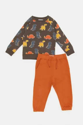 Infant Boys Brown And Orange Jogging Suit (2 Piece)