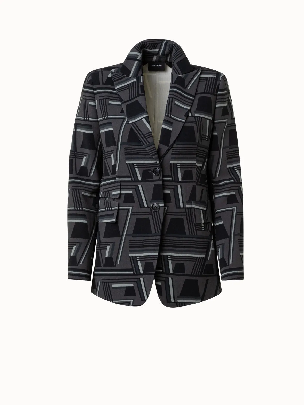 Langer Woll-Blazer mit Zick-Zack-Trapez Druck