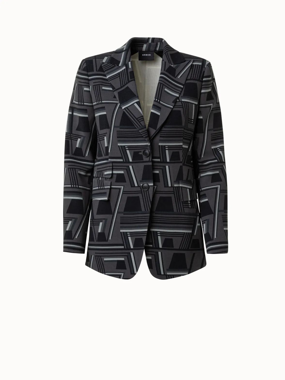 Langer Woll-Blazer mit Zick-Zack-Trapez Druck