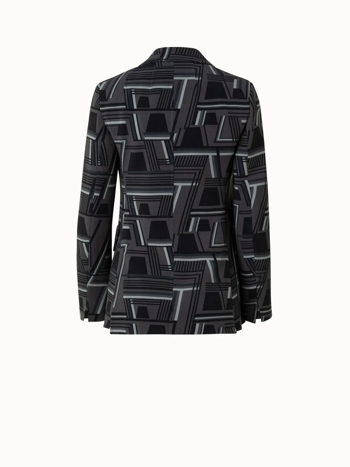 Langer Woll-Blazer mit Zick-Zack-Trapez Druck
