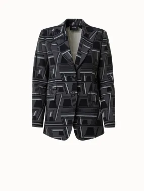 Langer Woll-Blazer mit Zick-Zack-Trapez Druck