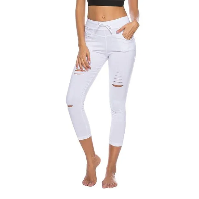 Pencil Lace Up Waist  Multi Pockets Cargo Slim Fit Pants