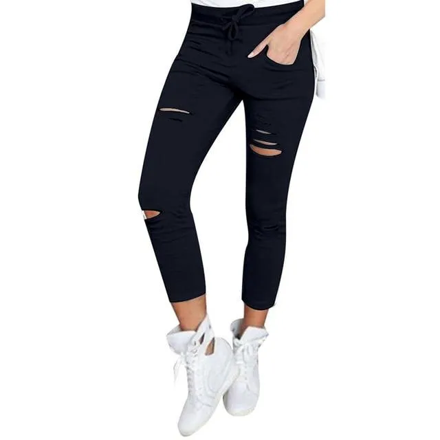 Pencil Lace Up Waist  Multi Pockets Cargo Slim Fit Pants