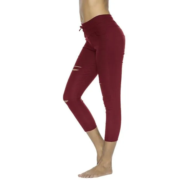 Pencil Lace Up Waist  Multi Pockets Cargo Slim Fit Pants