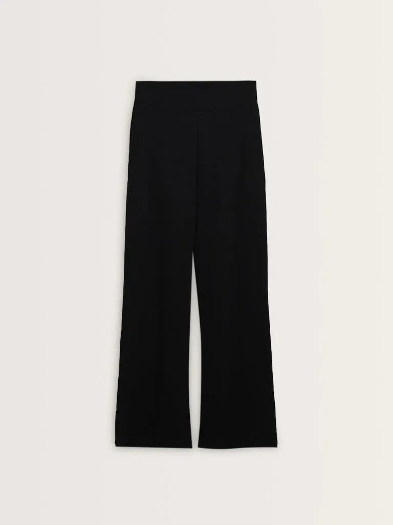 Studiofit Black High-Rise Cotton Blend Track Pants
