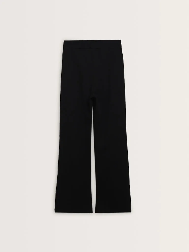 Studiofit Black High-Rise Cotton Blend Track Pants