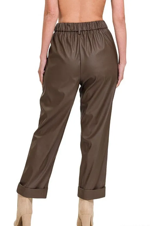 Vegan Leather Pleat Front Pants