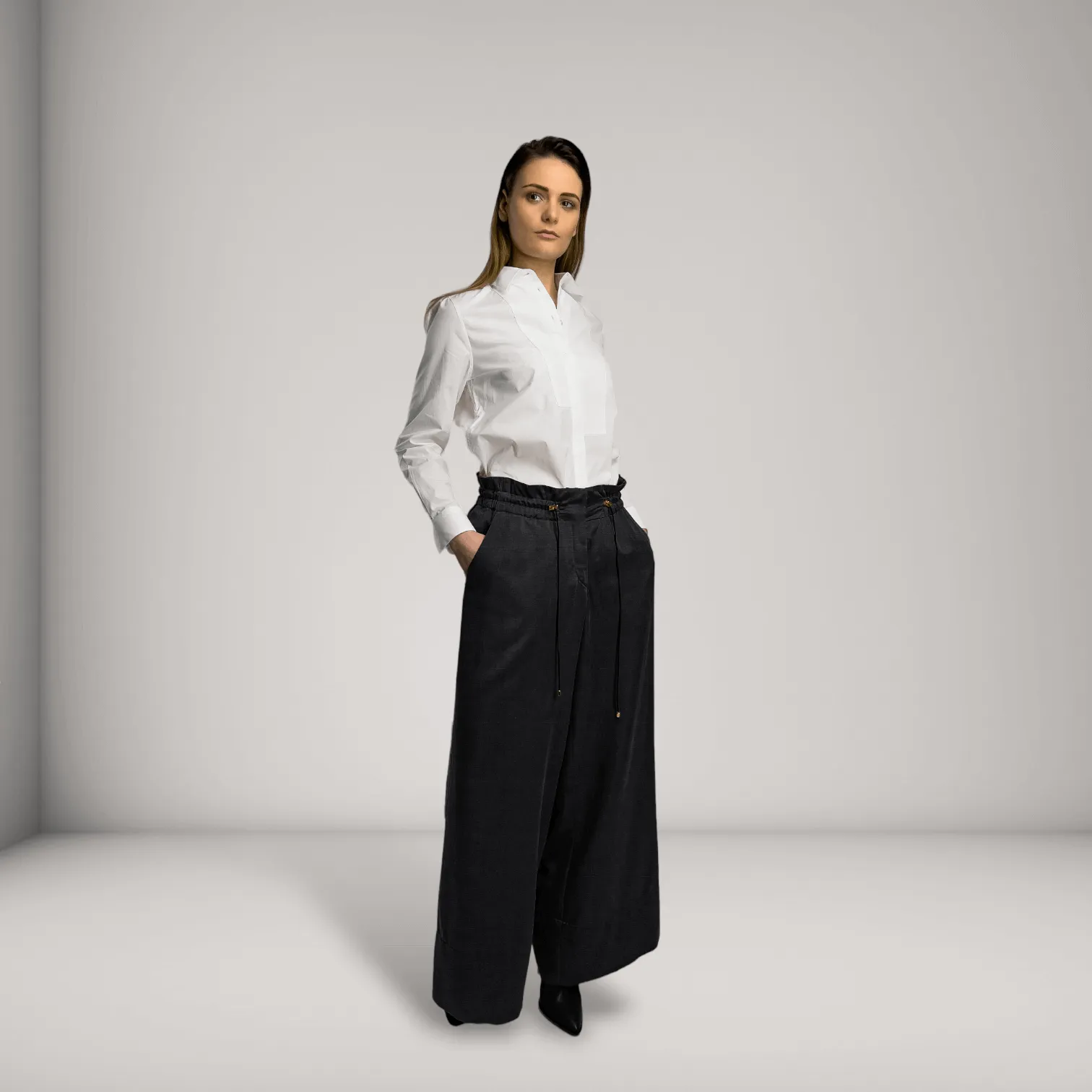 Vegan Silk Wide-Leg Pants - Linen & Cupro | Black