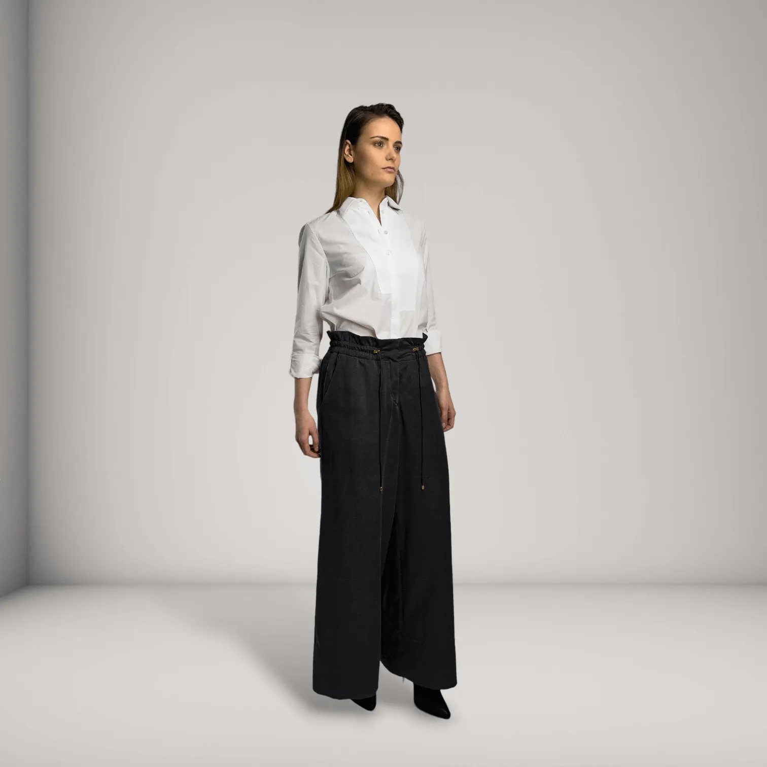 Vegan Silk Wide-Leg Pants - Linen & Cupro | Black