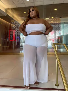 White   Size Mesh 2pcs Pants Set